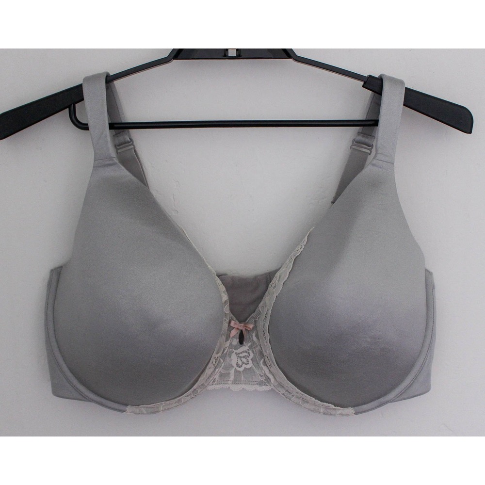 Cacique Bra Plus Size 44F Gray Lightly Lined Full Coverage Lace Trim Underwire